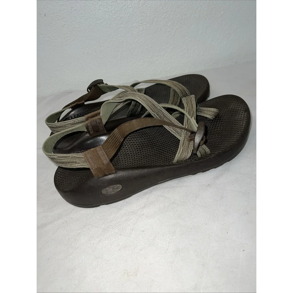 CHACO‎ Z Cloud Brown Green Vibram Sole Sport Toe Loop Sandals Sz 13 Adjustable